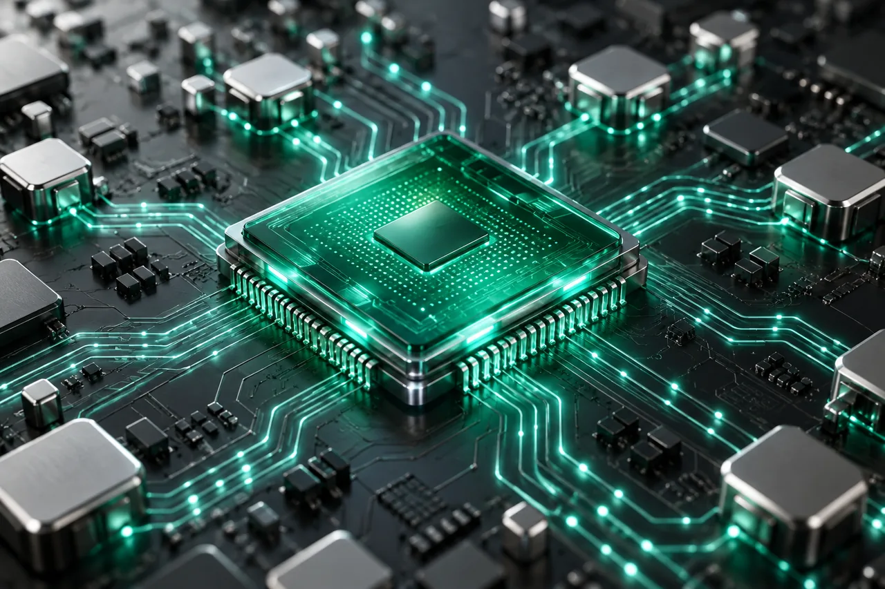 Luminous processor connected to automated data pathways.